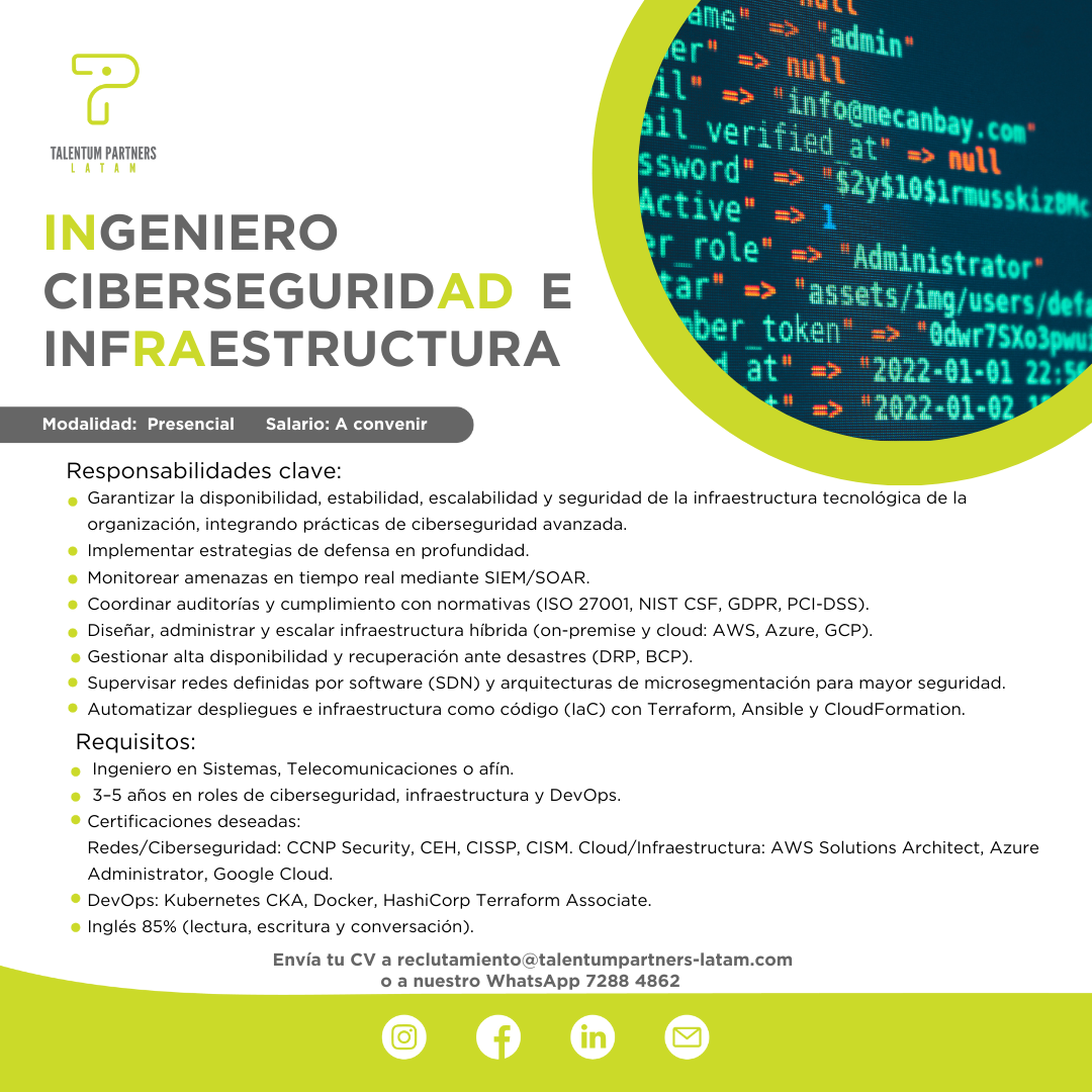 Ingeniero Ciberseguridad e Infraestructura